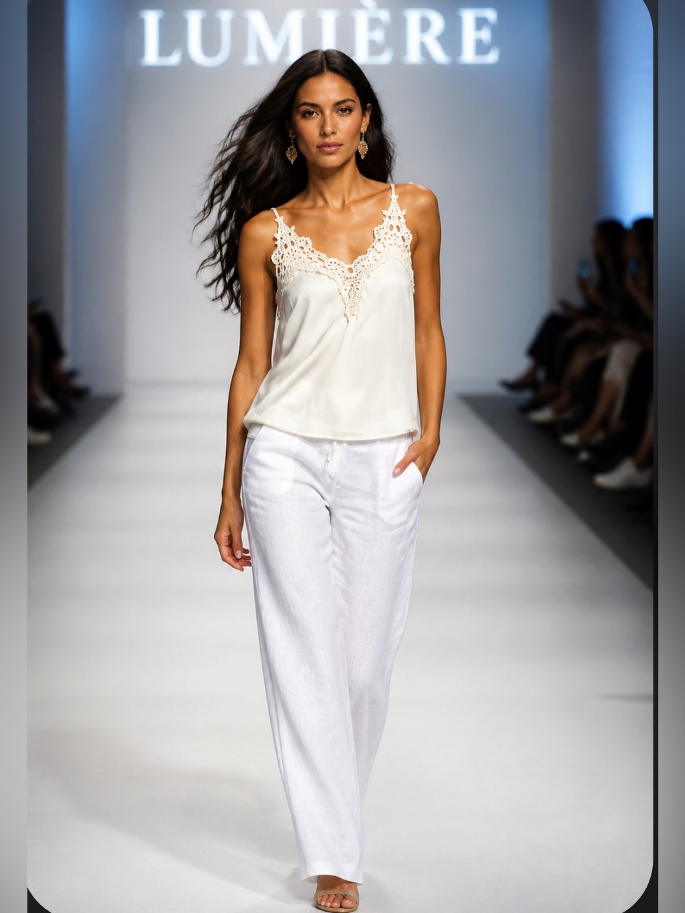 Giusy Delicate Crochet-Trim Cream Camisole